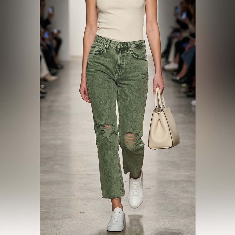 Cleo‎ + Wolf Olive Green High Waist Straight Crop Frayed Jeans Size 30W/27L